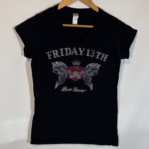 Friday the 13th port Dover Gildan Black bedazzled Graphic Design